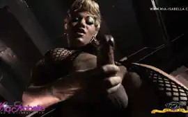 Punk Rock Tranny with Perky Tits Jerking Off Her Massive Cock
