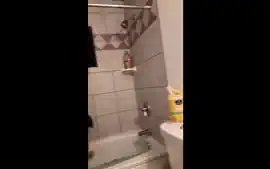 Wife cleans tub in the nude