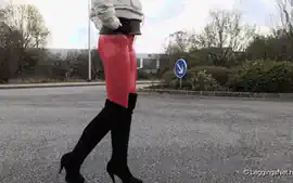 Red Vinyl Leggings And Overknees, 1st Part