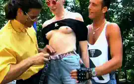 Slutty German Stepmom Takes Care Of Three Young Studs Outdoors