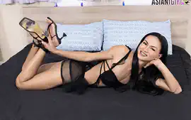 ASIANTGIRL Sexy Asian Ladyboy masturbates with black lingerie