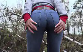 Milf In Tight Blue Jeans Tease Her Big Ass Outdoors