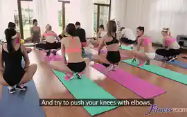 Barbara Bieber & Emily Clark & Max Dyor in Sweaty workout after class...
